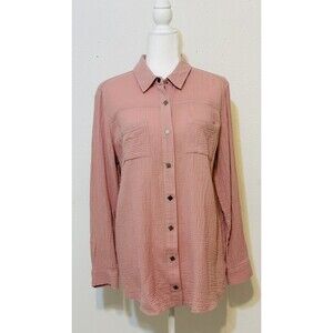 SOFT SURROUNDINGS  Women Size L Gauze Dusty Rose Button Down Shirt Essential